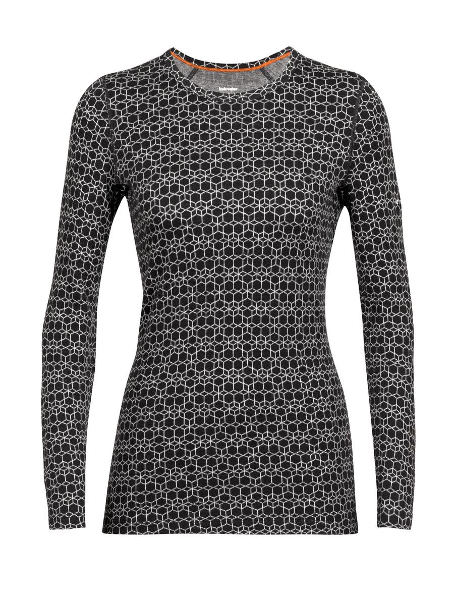 Black / Snow Icebreaker Merino 250 Vertex Long Sleeve Crewe Alpine Geo Women's Base Layers | AU 1832OKIR